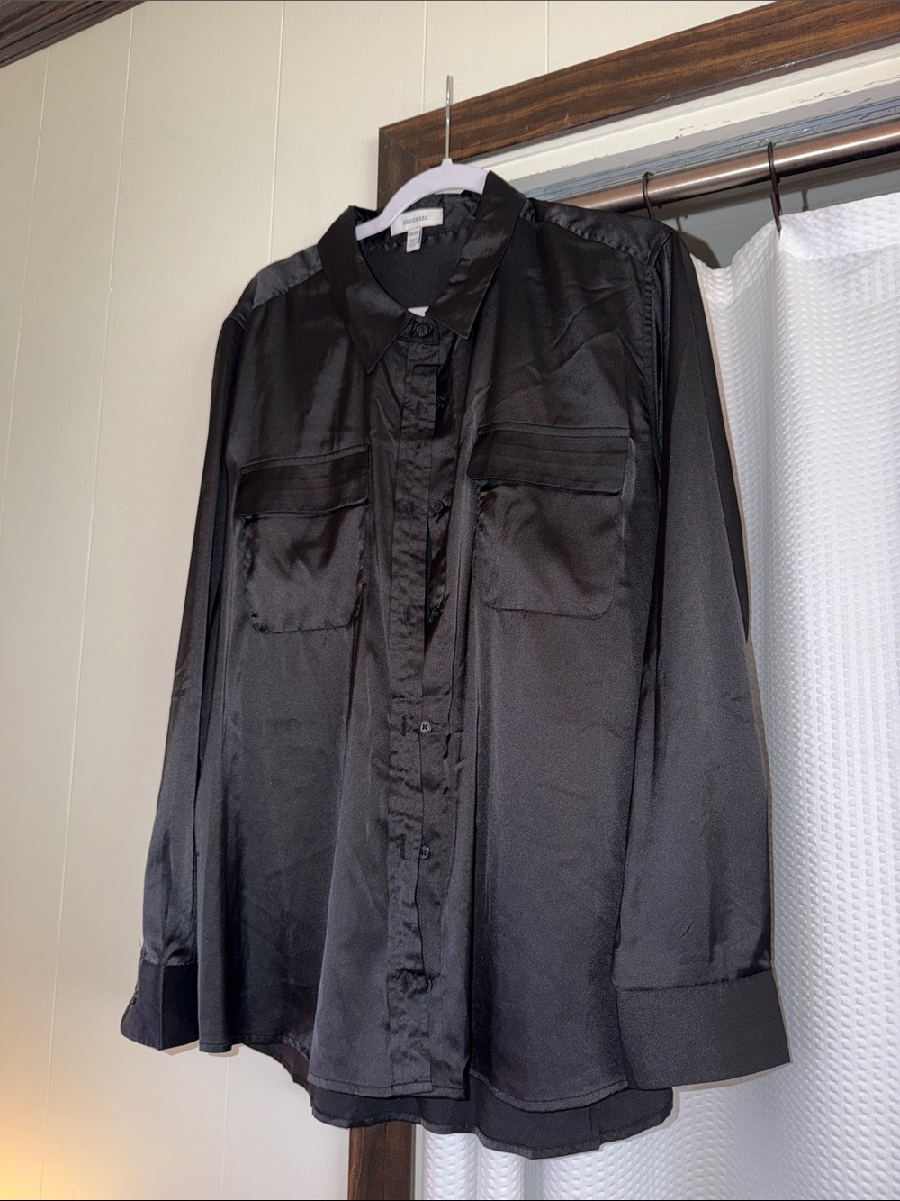 Equipment Black Satin Button-Front Shirt